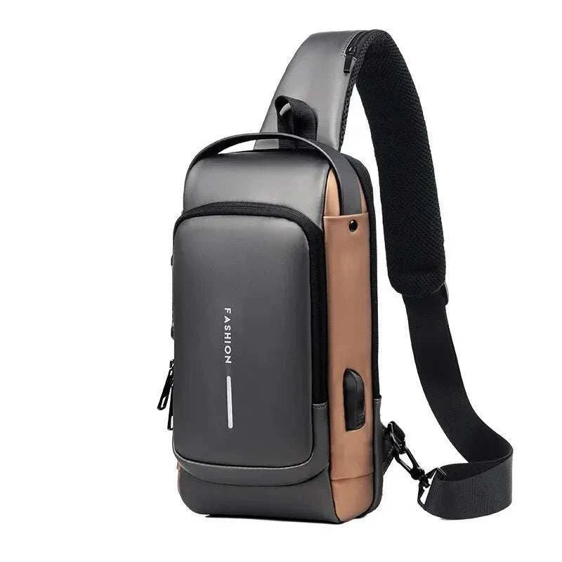 حقيبة كروسبودي رجالية جديدة من تصميم PU جلد كلاسيكي مضاد للسرقة حقيبة كتف حقيبة صدر متعددة الوظائف للرجال