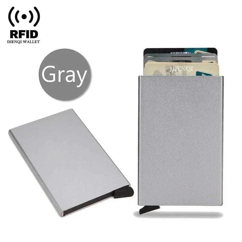 Slim black metal RFID credit card holder wallet with pop-up function for men and women