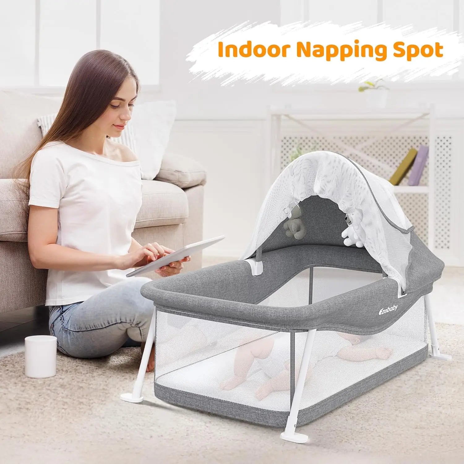 Ezebaby Portable Travel Bassinet for Baby 0-5 Months, Foldable Newborn Bassinet Baby Bed Infant Crib with Padded Mattress