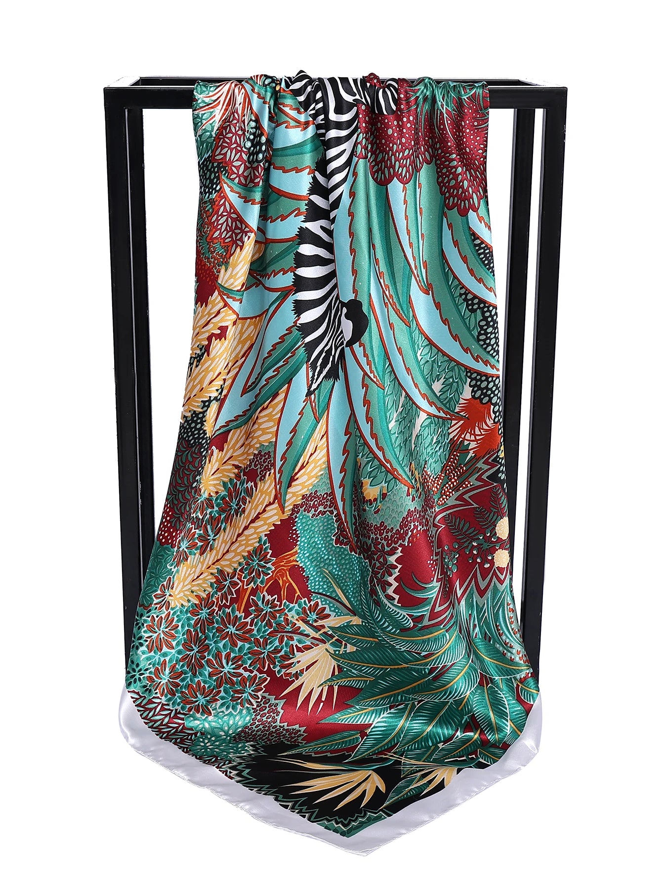 Luxury Brand Square Silk Scarf Women Satin Print Hijab