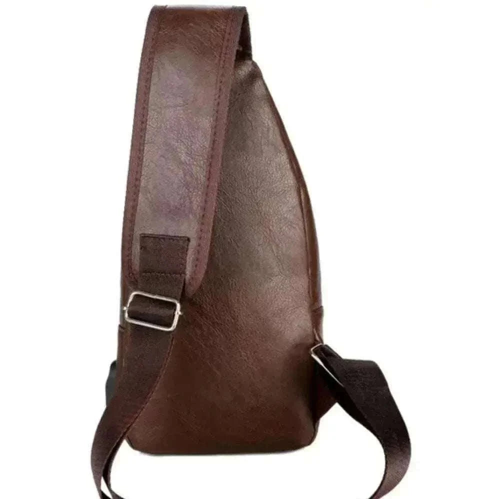 Simple and fashionable casual men's PU chest bag with USB charging and zipper crossbody design