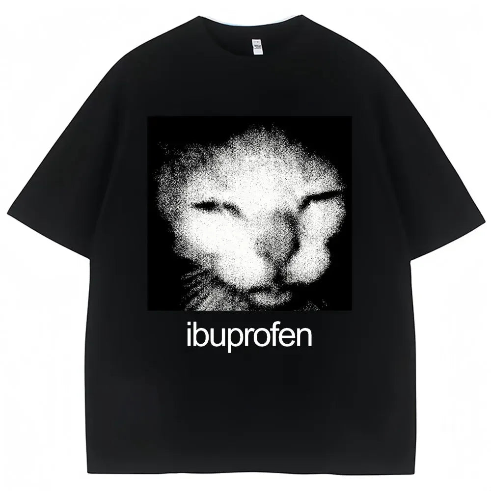 Vintage Funny Ibuprofen Cat Meme Graphic T Shirt Men Women Humor Fashion T Shirts Oversized  Casual Streetwear T-shirts