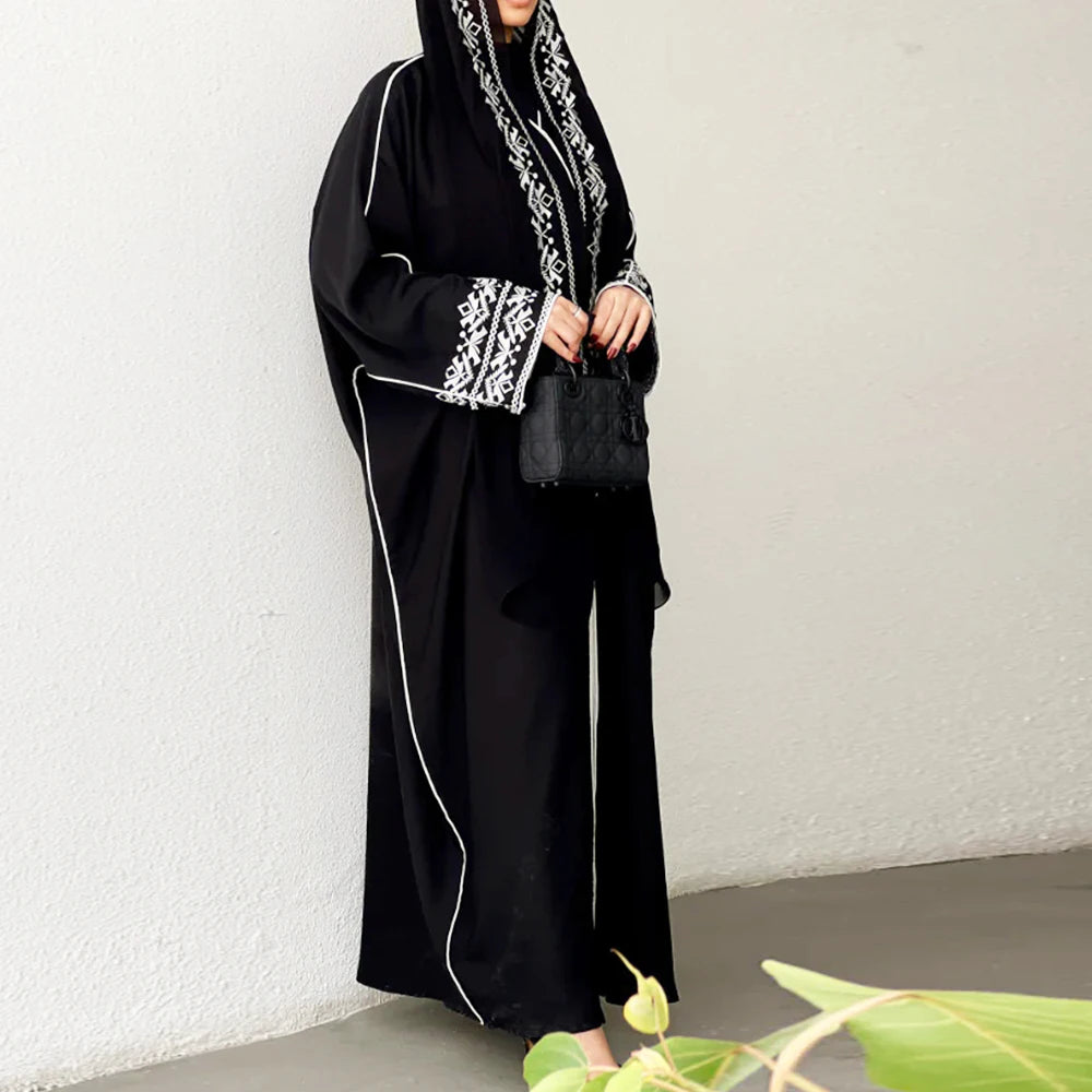 عباية كلاسيكية مطرزة، فستان حجاب، كيمونو، ملابس خارجية، كم طويل، فضفاض، عربي، مسلم، دبي، قفطان مغربي