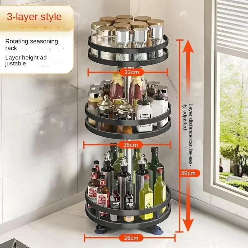 360° Rotation Carbon Steel Spice Rack Organizer Non-Skid Kitchen Storage Tray for Seasonings And Cans - Efficient Spice