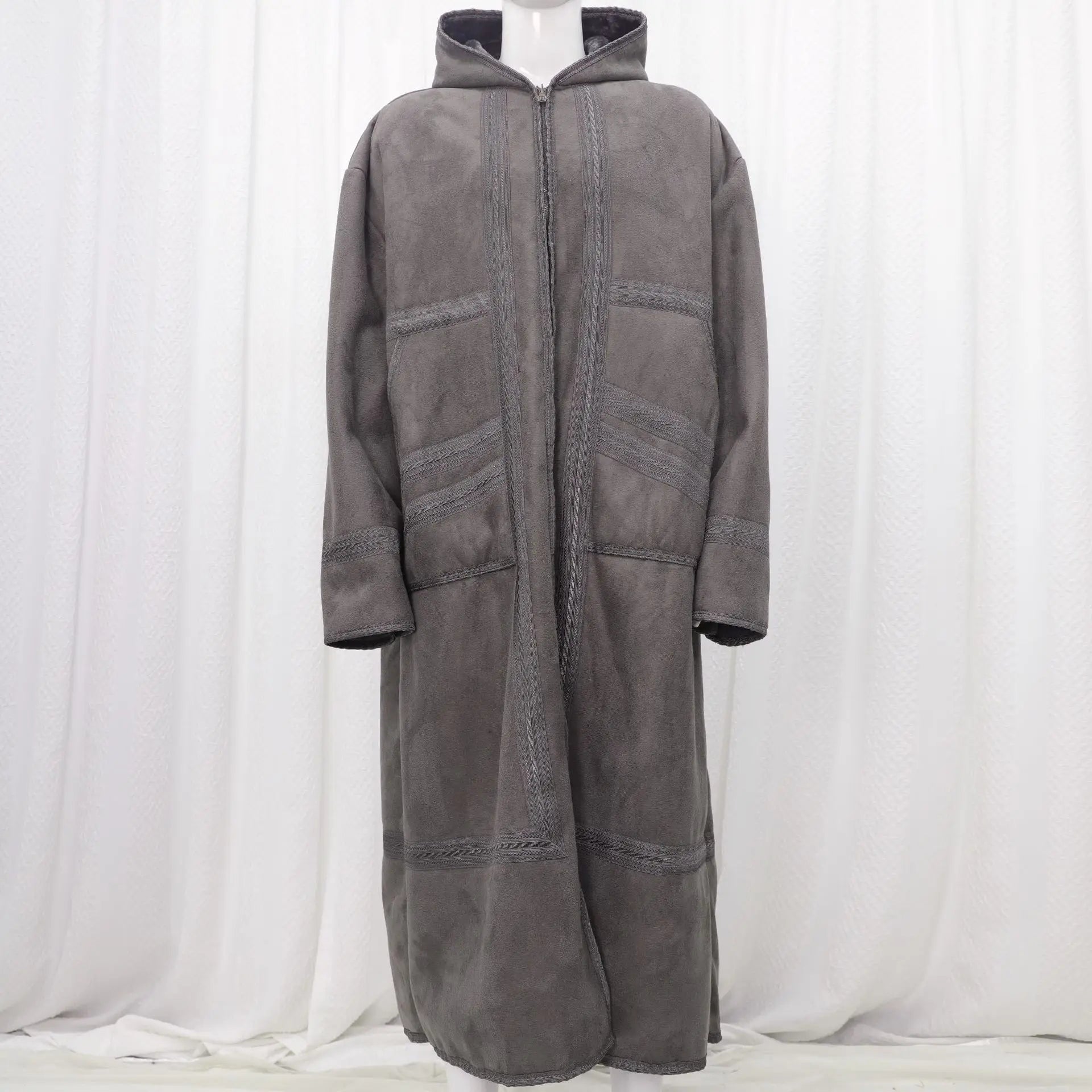 Wholesale Men's Scalp Abaya Men Winter Fur Thicken Suede Men's Robe Cardigan Bisht Muslim Coat Fleece Warm Islam Clothing