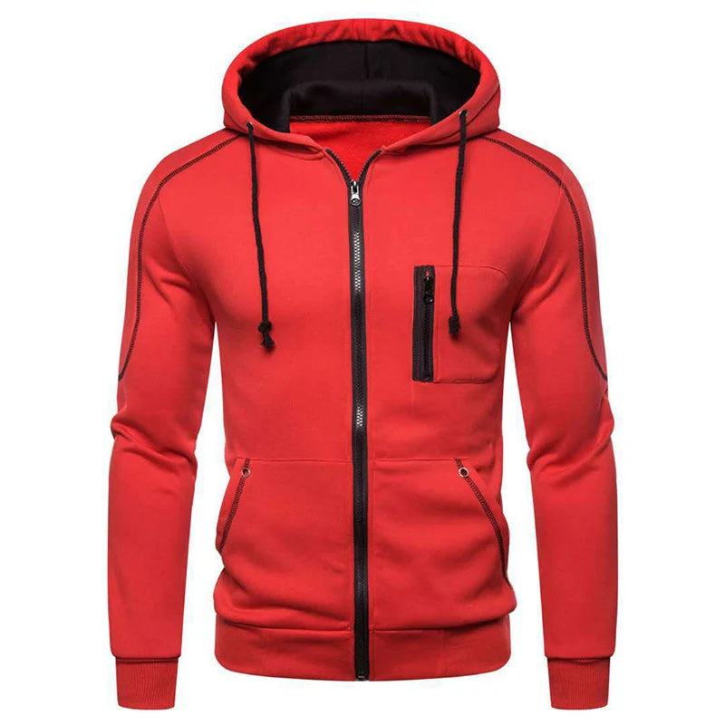 Men's Long Sleeve Zip Up Hoodie Casual Athletic Sweatshirt Hooded Jacket with Pockets Spring Fall Warm Fleece Lined Coat Outwear