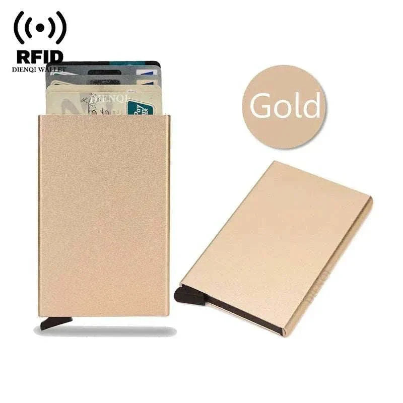 Slim black metal RFID credit card holder wallet with pop-up function for men and women