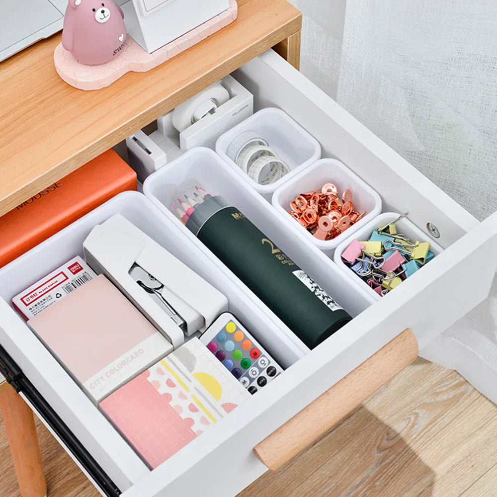 Set of 8 adjustable drawer organizer trays for makeup, kitchen, and bathroom storage