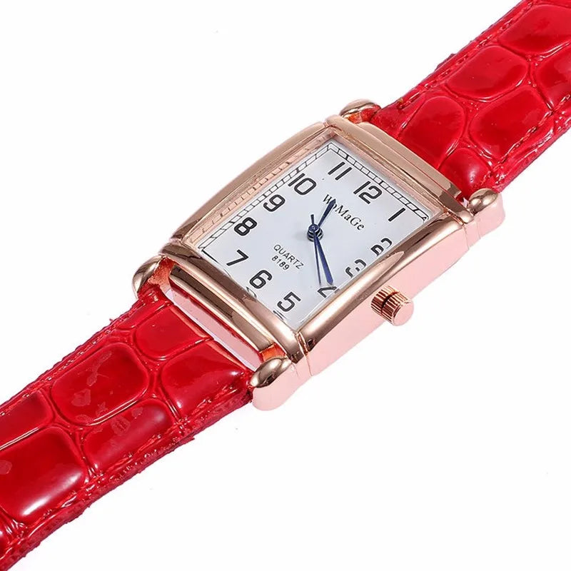 Luxury Metal Rose Gold Square Ladies Quartz Wristwatch