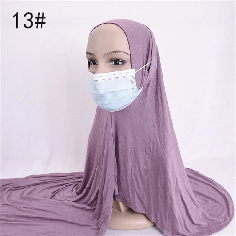 حجاب جاهز للارتداء مع فتحة أذن للنساء، وشاح قطني مطاطي للمسلمات، أغطية رأس نسائية، أوشحة إسلامية للرقبة والرأس
