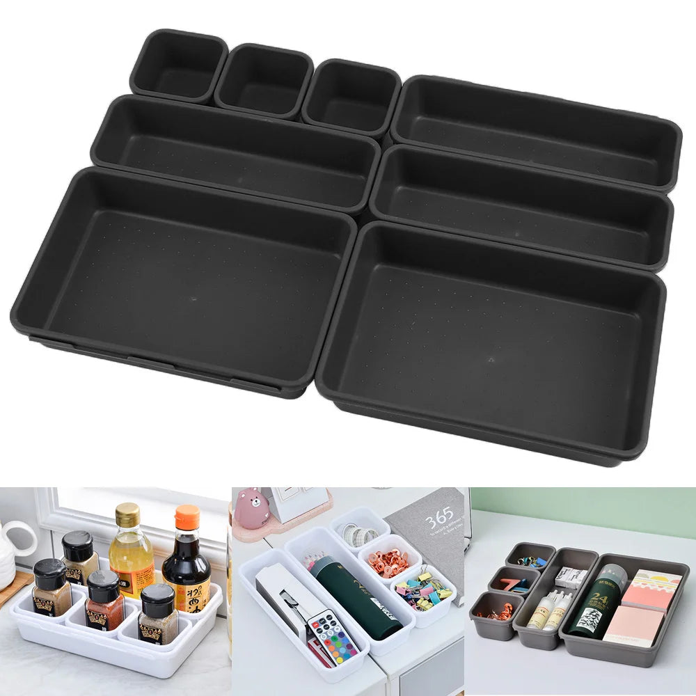 8pcs/set Adjustable Drawer Organizer Box Trays Make Up Cosmetics Sundries Divider Holder Kitchen Bathroom Closet Jewellery Box