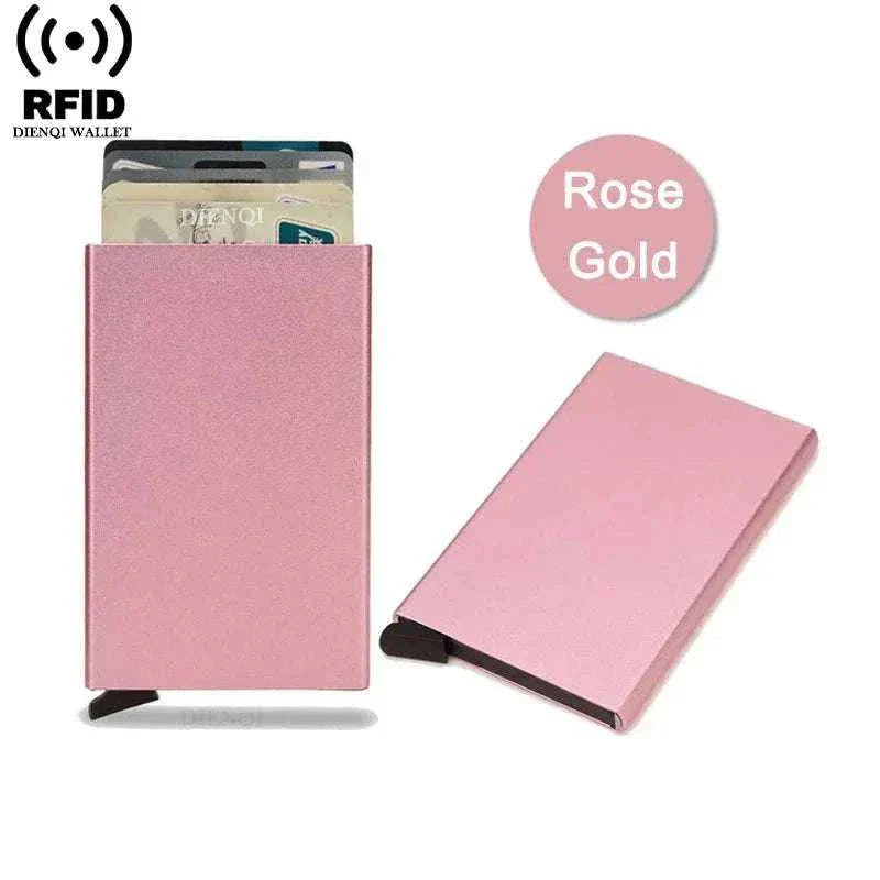 Sleek metal slim RFID credit card holder with pop-up function and RFID blocking technology for men and women