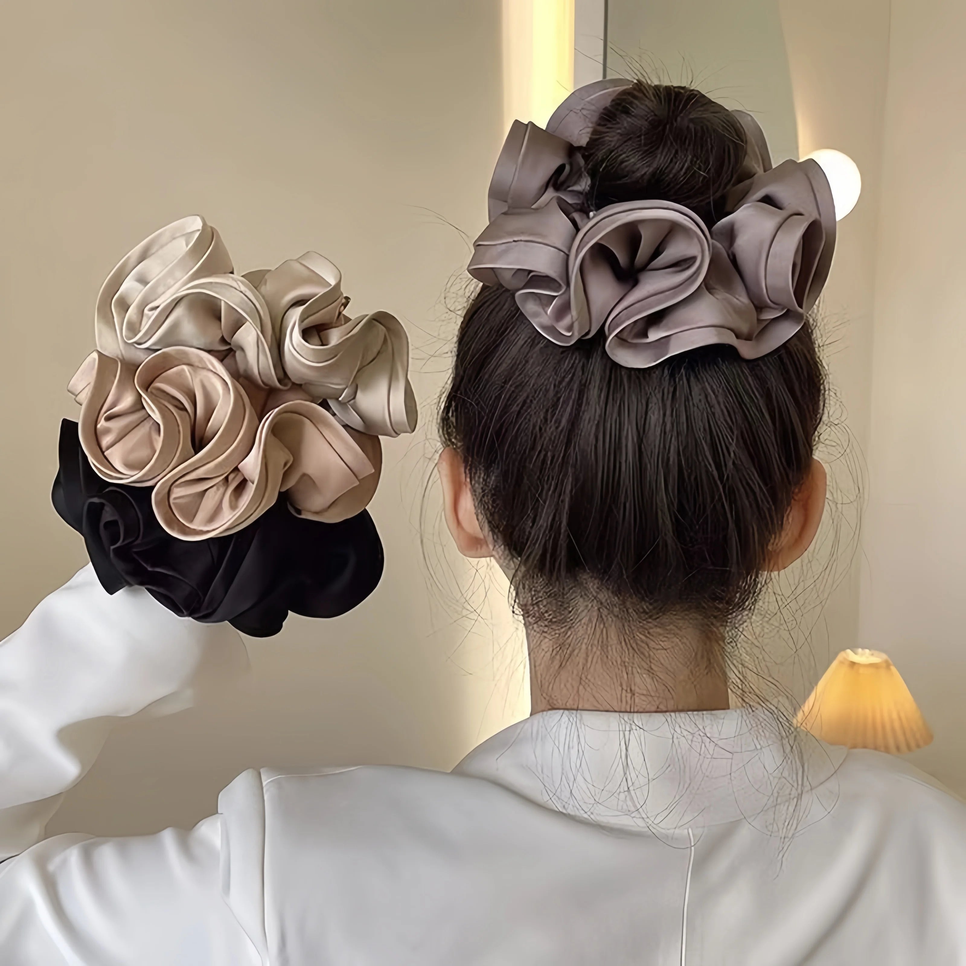 ربطات شعر كورية كبيرة، سكرانشيز، شريط ستان مرن، ربطة شعر على شكل قوس، نسائي، طراز جديد بسيط وأنيق، إكسسوارات شعر لذيل الحصان
