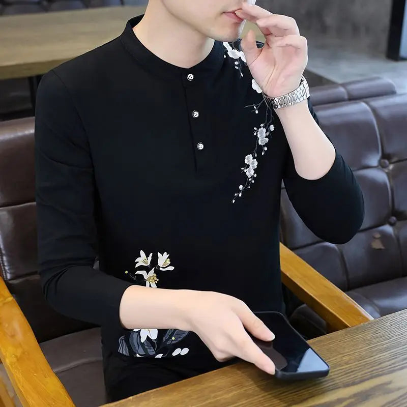 Men's Premium Cotton Slim Fit Long Sleeve Polo Shirt Spring Autumn Fashion Casual Trendy Basic Top for Daily Wear