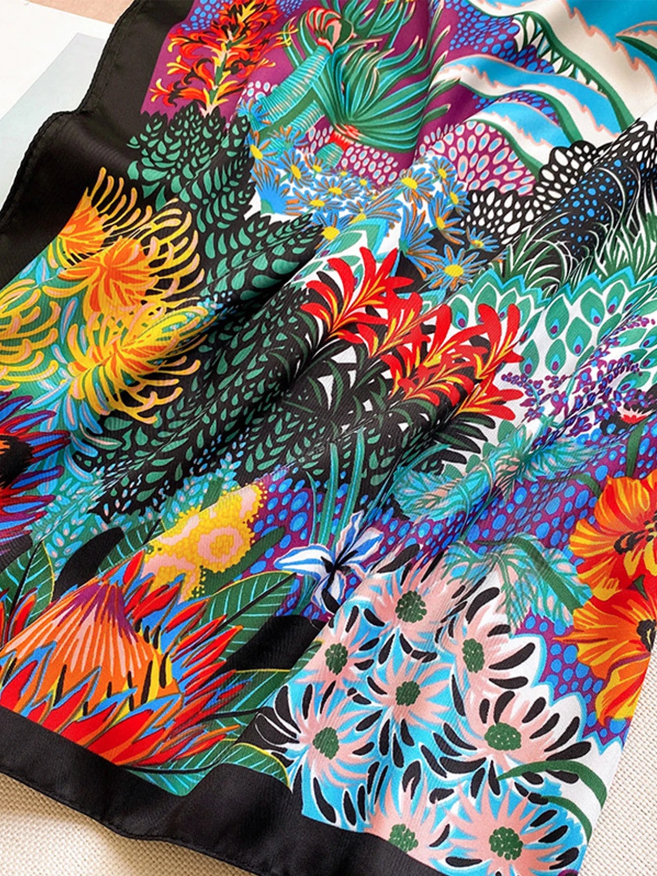 Luxury Brand Square Silk Scarf Women Satin Print Hijab