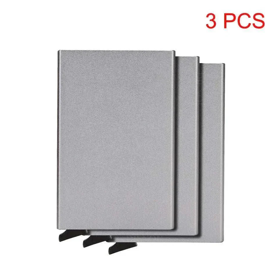 Slim black metal RFID credit card holder wallet with pop-up function for men and women