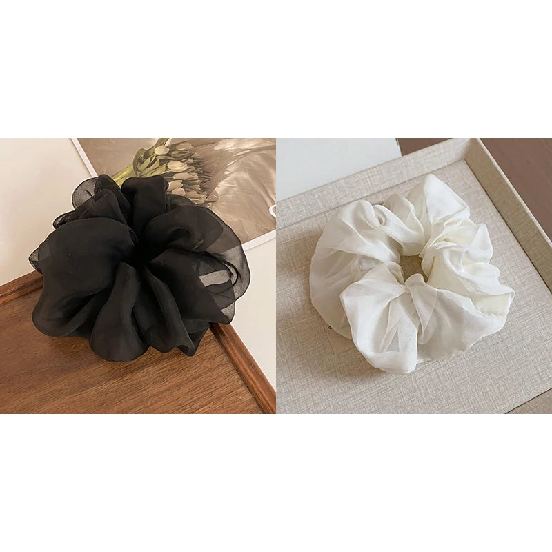 1/2 Pcs Black White Dot Hair Scrunchies Women Girls Simulation Silk Hair Ties Elastic Hair Loop Ponytail Hair Accessories Sets M